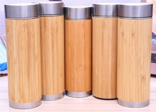 Bình giữ nhiệt vỏ gỗ, bình giữ nhiệt bằng gỗ tre in logo, khắc laser logo giá rẻ tại tp.hcm