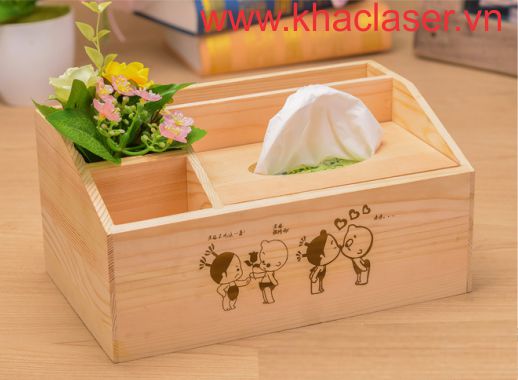 hộp khăn giấy bằng gỗ khắc laser logo, xưởng sản xuất hộp gỗ đựng khăn giấy giá rẻ